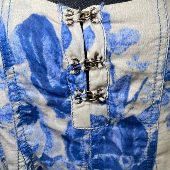 Free People Sully Floral Blue & Cream Babydoll Mini Dress Size M Romantic - Picture 5 of 14